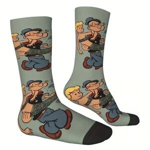 Casual Black and Gray Crew Socks with Cartoon Design